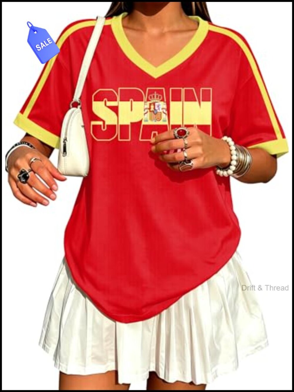 Oversized Soccer Jersey V Neck Short Sleeve Graphic Tee Sport Fan Top